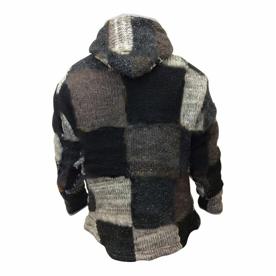 Coulisse Maglione Con Cappuccio Uomo Spliced Retro Cerniera Patchwork Tasche Maglia Autunno Inverno Top
