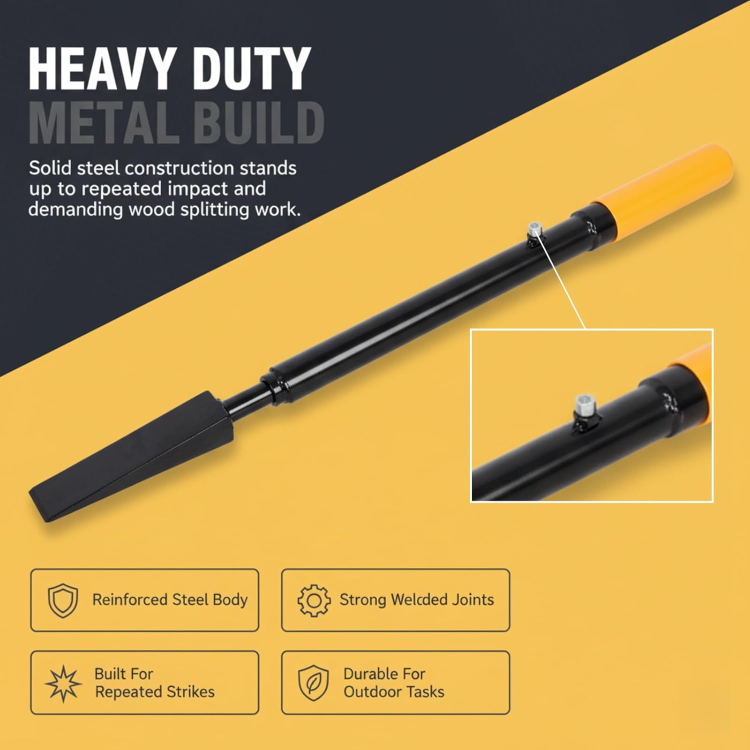 Manual Log Splitter, Heavy Duty Hand Operated Slide Hammer Wood Splitter Tool with Comfort Grip Handle, Portable Kindling Splitter for Camping Backyard Home Firewood Preparation