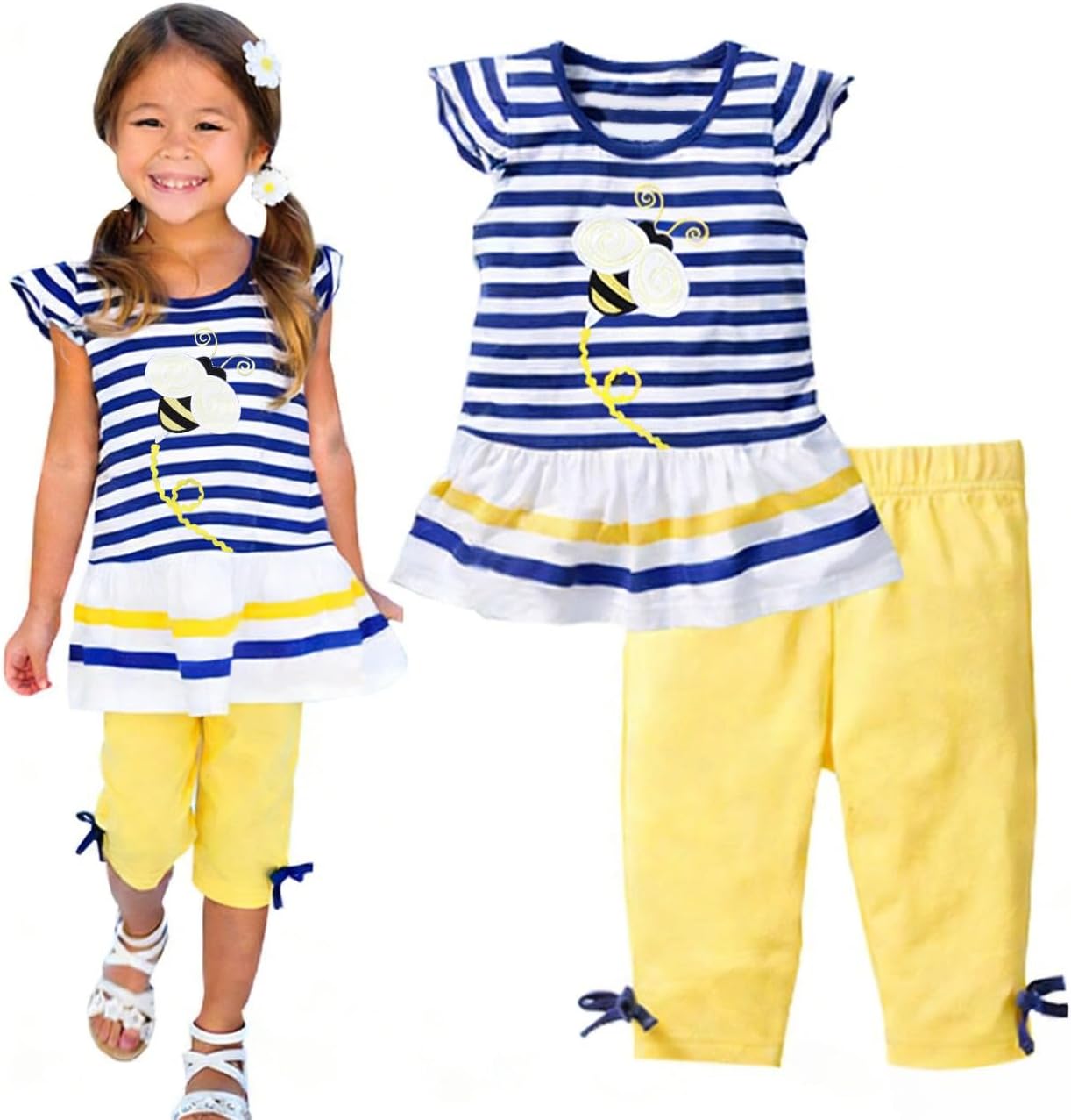 LUKYCILD Baby Girls Summer Clothes Casual Clothing Suit Short Sleeve Striped T-Shirt +Pants
