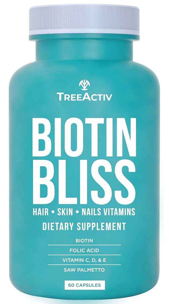 Biotin Bliss Skin Hair Nails Vitamins Saw Palmetto Supplement Volumizer Thickening Formula for Men Women Folate MSM B