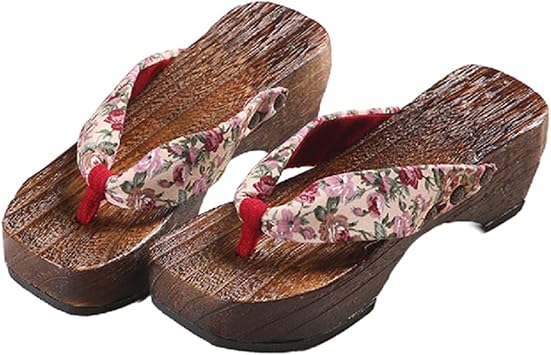 Womens Flip Flops Geta Slippers,Wooden Geta Sandals Clogs Two-Teeth Japanese Traditional High Heel Slippers,Traditional Clogs SlippersSizeEU 40,ColorPink