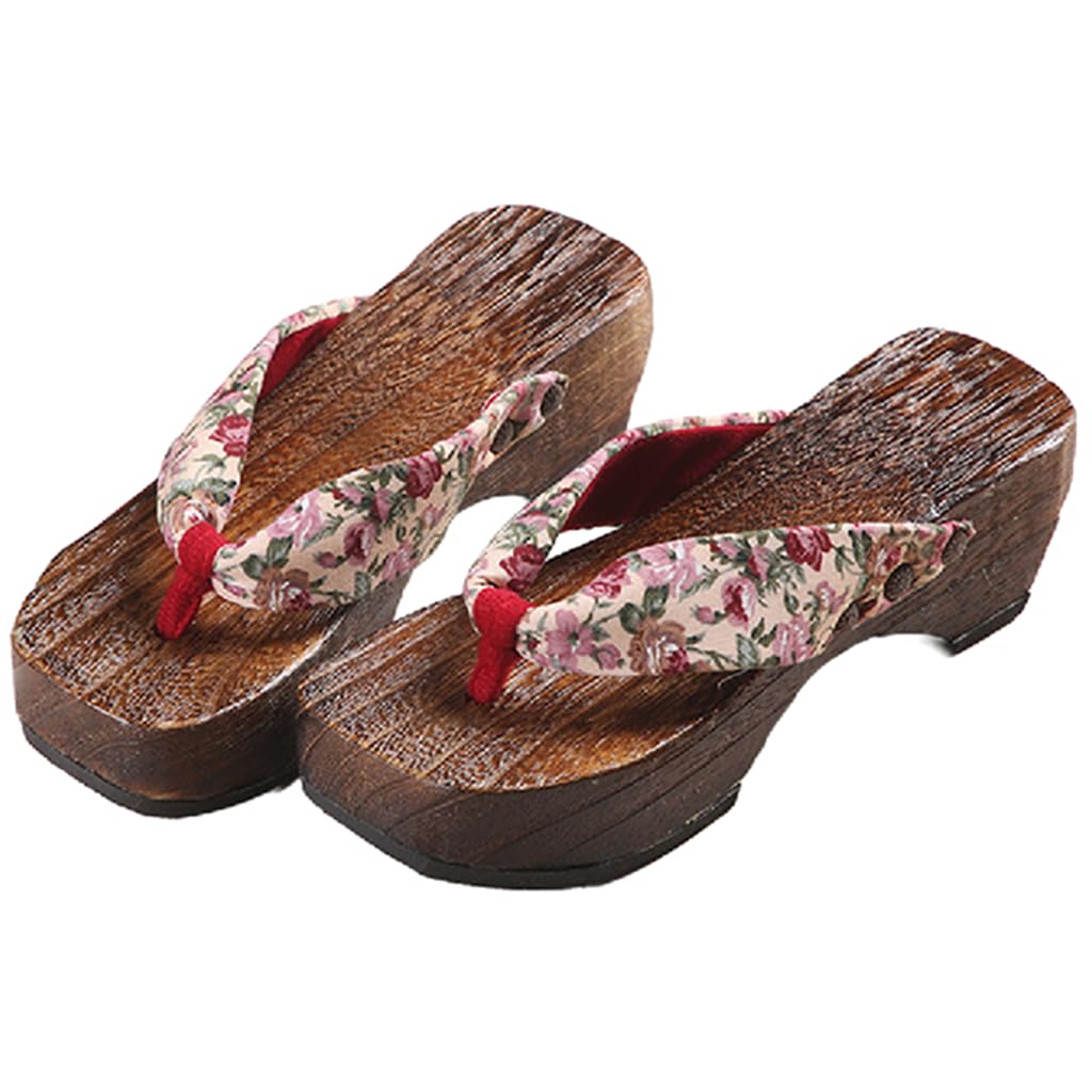Yczhd Pink Flip-Flop Japanese-Style Clogs Slippers,Japanese Wooden Clogs Japanese Wooden Clogs Sandals Japan Traditional Shoes Geta Japanese Wooden Sandals(Size:eu 40,Color:pink)