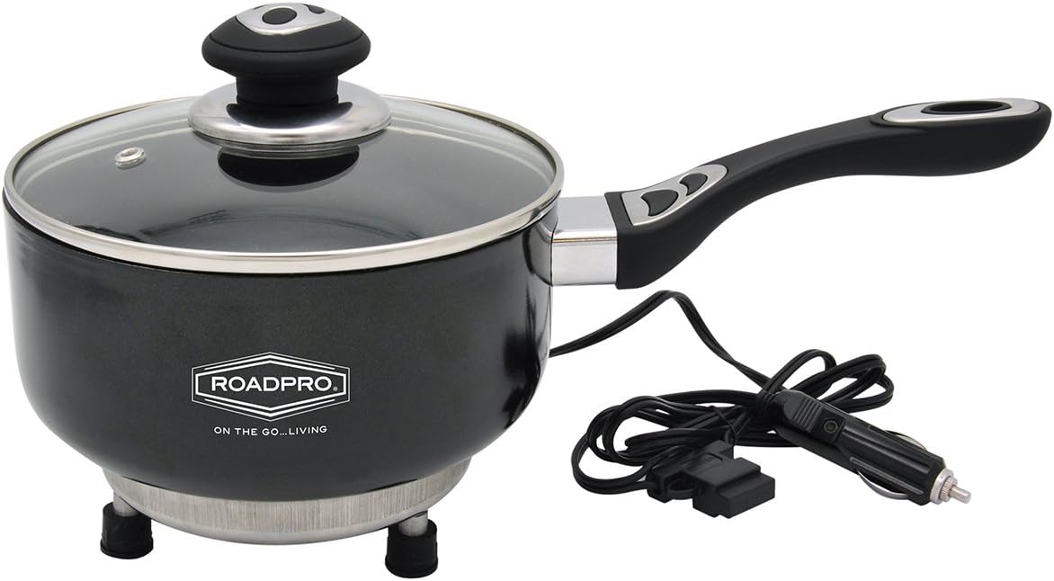 RoadPro 12V Power Supply Portable Travel Saucepan with Non-Stick Surface