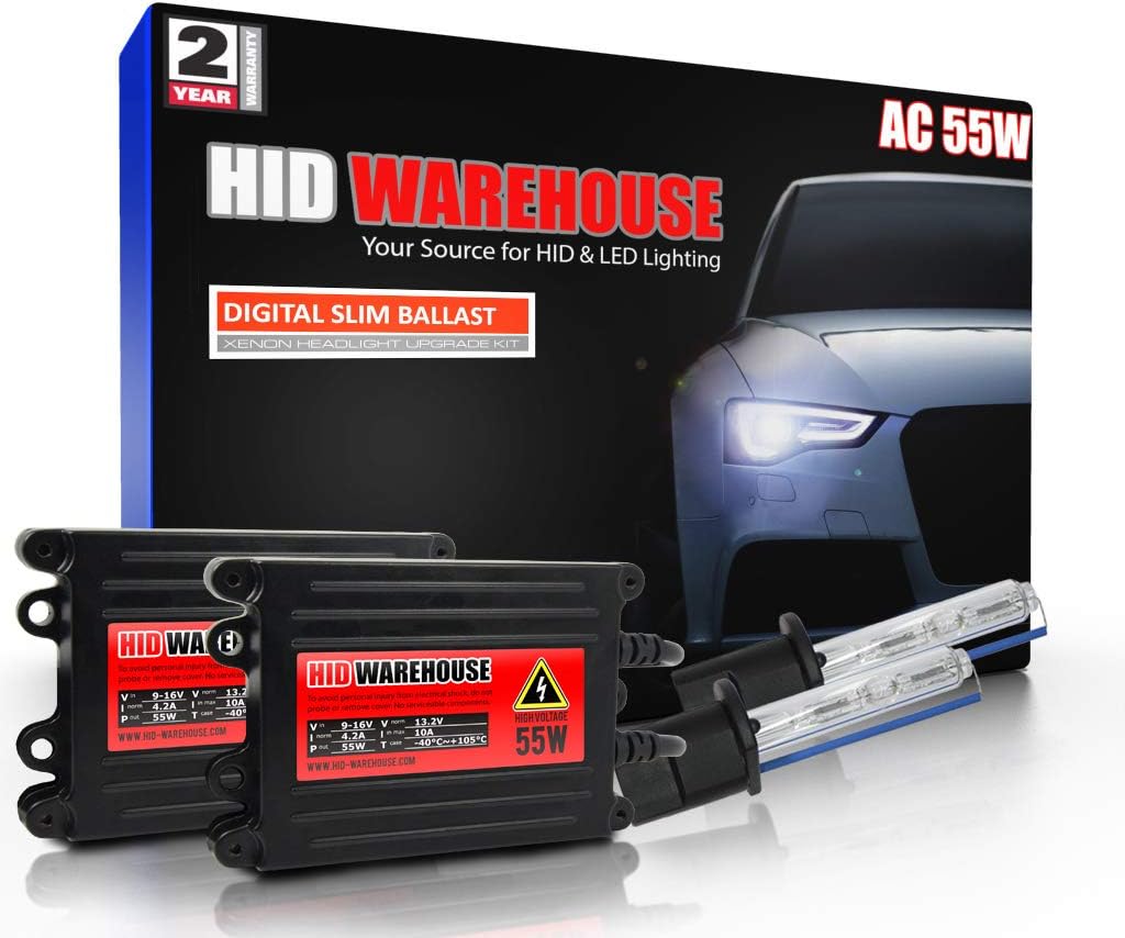 HIDWarehouse H1 10K 55W AC Xenon Bundle - Xenon Headlight Bulb with Slim AC Ballast - 10000K Dark Blue - Xenon Bulbs - 1 Pair