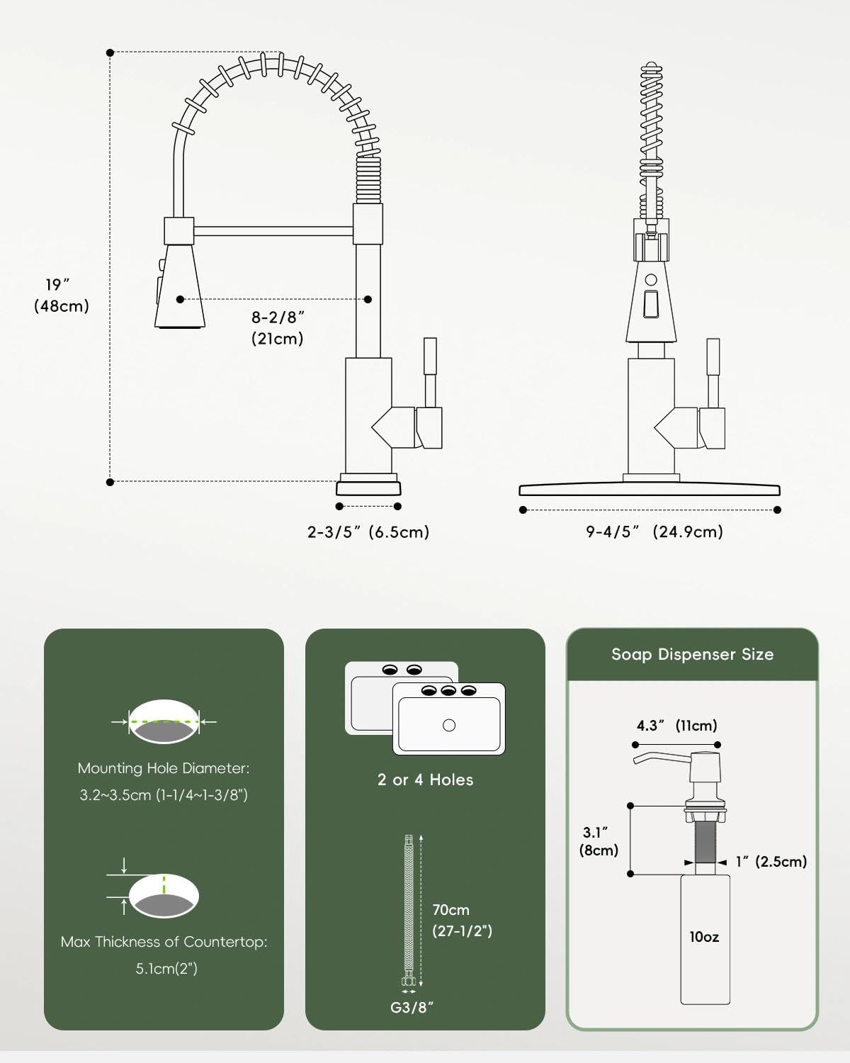 APPASO Kitchen Faucets with Pull Down Sprayer, 18 Inch High Arc Faucet with Soap Dispenser, Spring Commercial Single Handle Stainless Steel for 1-4 Hole Sink, Brushed Nickel, Easy to Install - Image 4