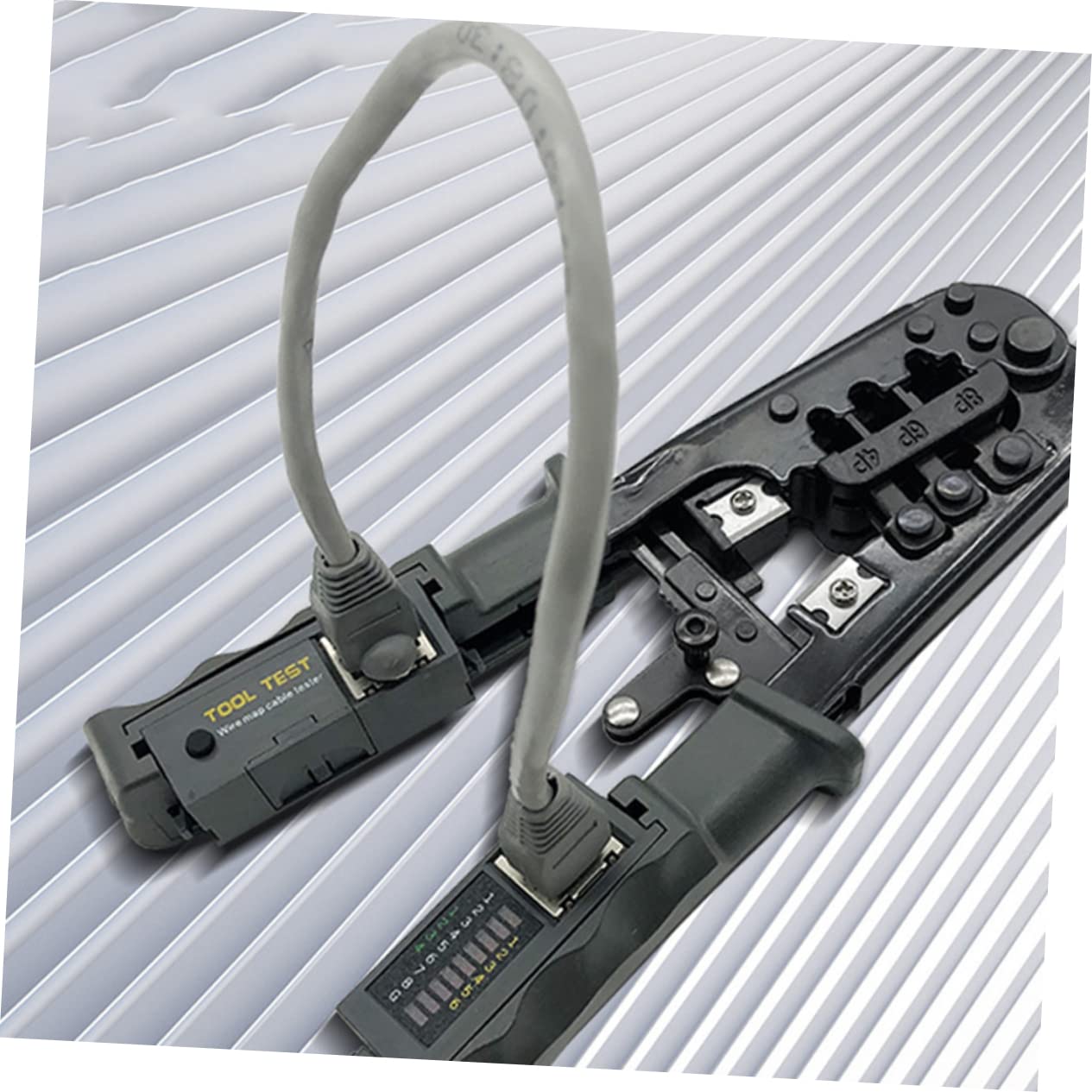 Uonlytech Pinza Per Crimpare Con Tester Spelafili e Taglio Per Fili e Connettori Acciaio Resistente Per Crimpare Ethernet e Fili Piatti Rotondi