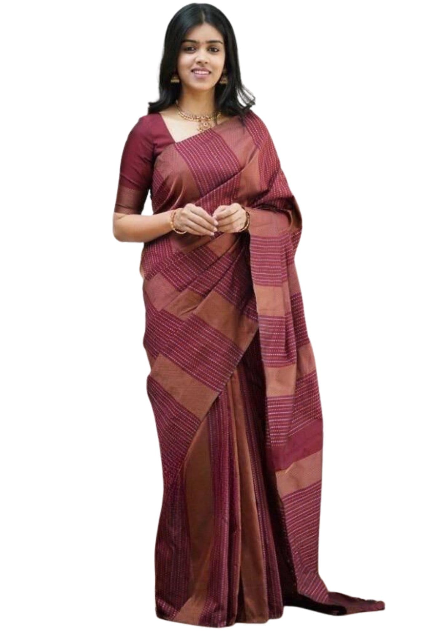 SGF11 Women's Kanjivaram Soft Silk Handloom Saree Golden Zari With Blouse Piece