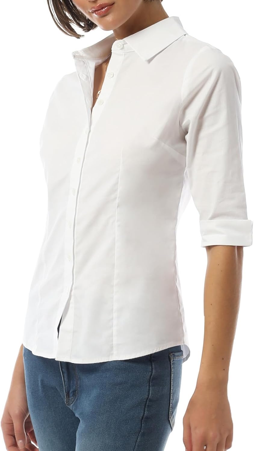 Design by Olivia Women's 3/4 Sleeve Stretch Button Down Dress Shirts Office Formal Blouse Shirts - Image 4