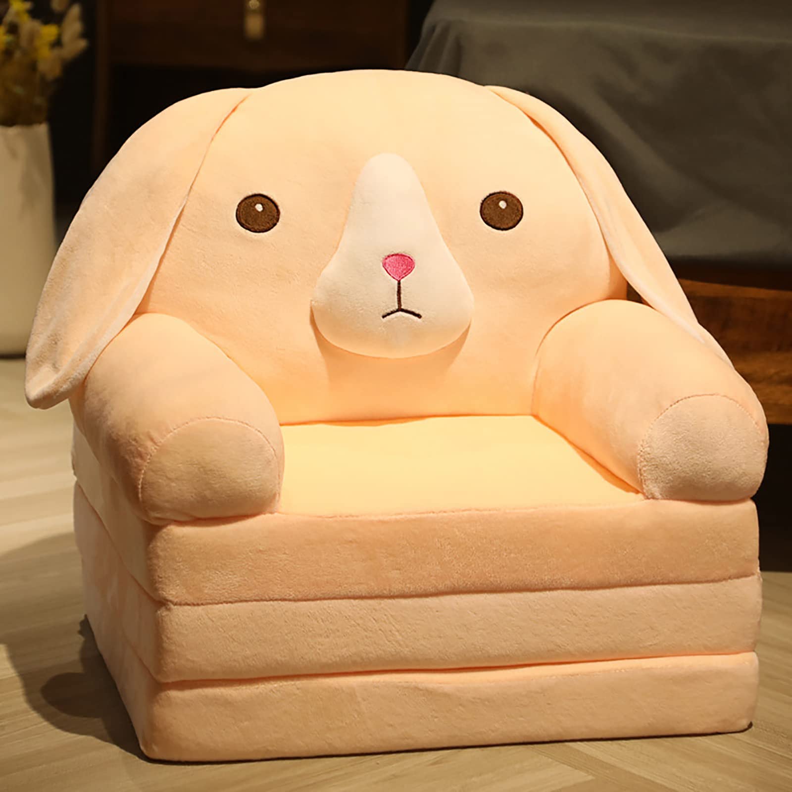 NILoykg& Plush Foldable Kids Sofa,Children's Sofa Backrest Armchair Bed, Cartoon Upholstered Couch Seat 2 in 1 Flip Open for Infant Toddler Boys Girls Cute Lazy Sofa,V