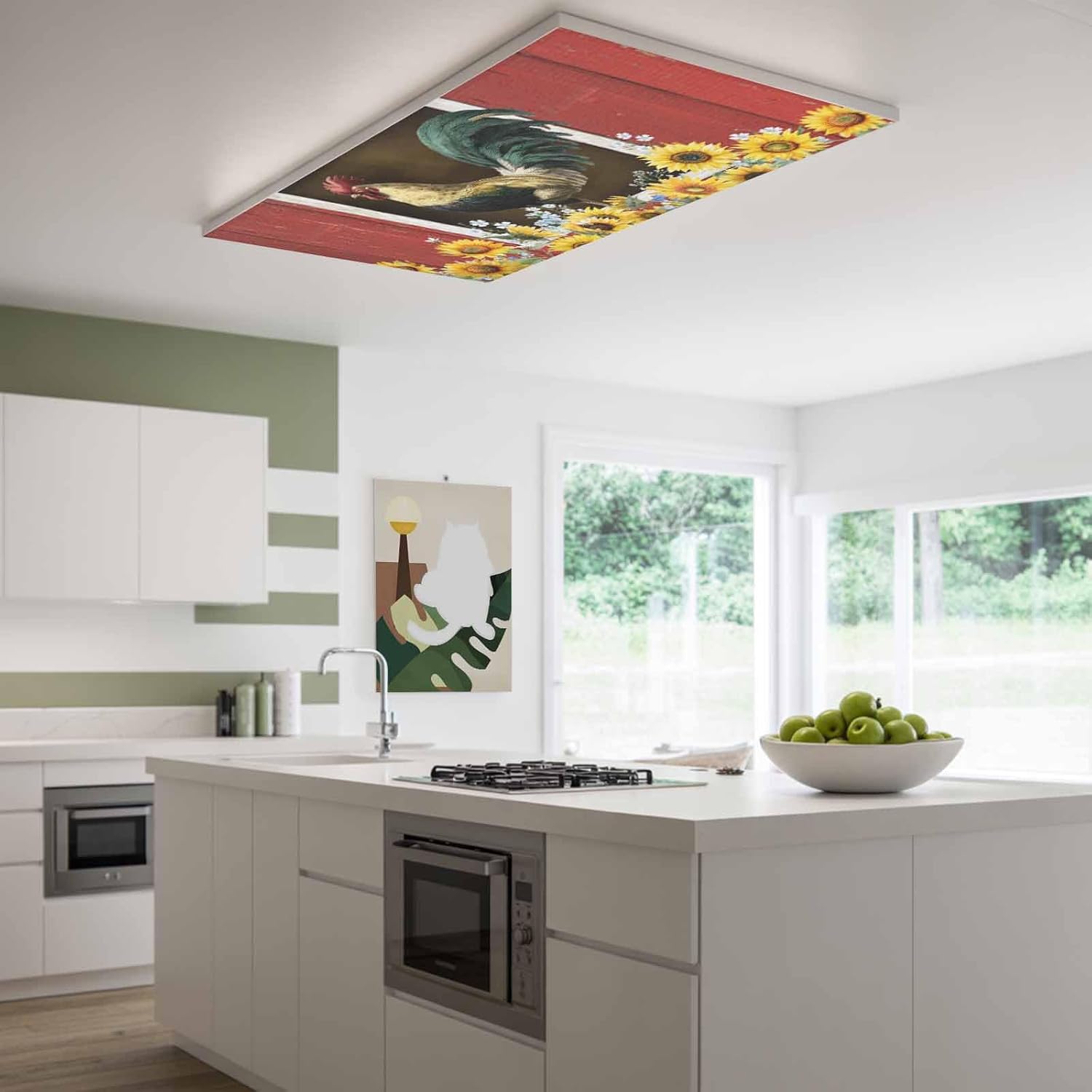 Chicken Sunflowers Fluorescent Light Covers for Ceiling Lights 4x2 feet,4 Pack Magnetic Light Filters for Classroom,Farmhouse Animals Red Barn Bees Fluorescent Lamp Shade Panel for Office School Drop