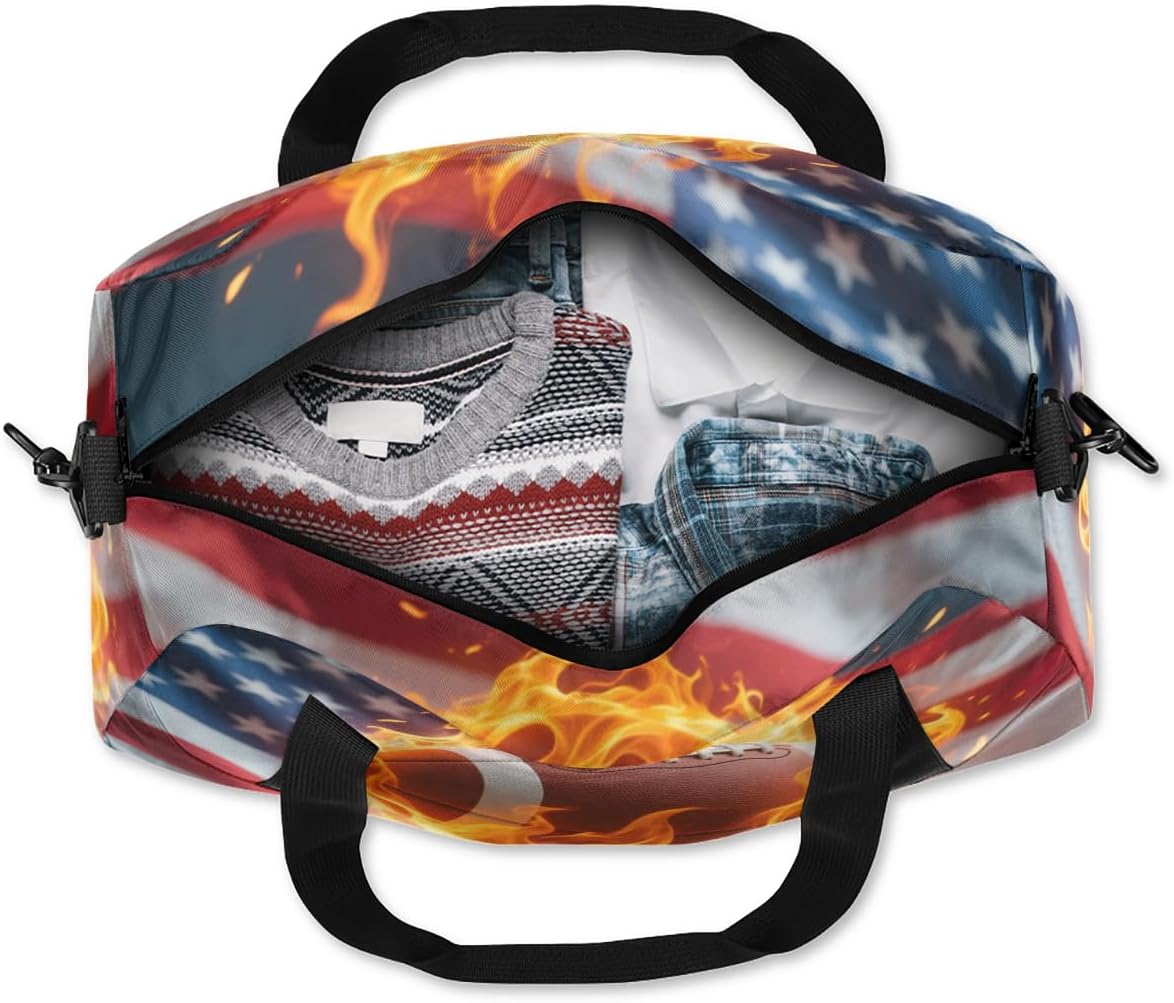 Flaming Football Duffel Bag for Kids Overnighter Small Duffle Bags for Boys & Girls, Sleepovers and Travel Duffel Bag for Kids, Carry-On Size & Ideal for School Practice or Sport Gym Bags