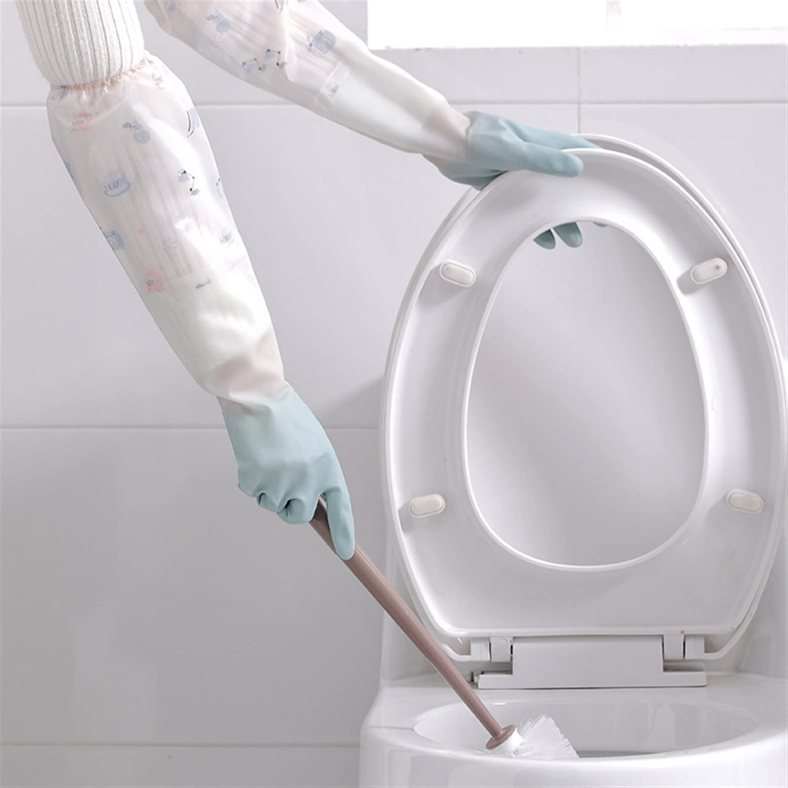 Guantes domésticos de lavado de caucho impermeable Waterproof Rubber Kitchen Cleaning Washing Household Extended Durable Household Dishwashing Gloves(Roze)