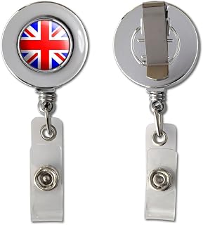 Britain British UK Flag - Country Retractable Reel Chrome Badge ID Card Holder Clip
