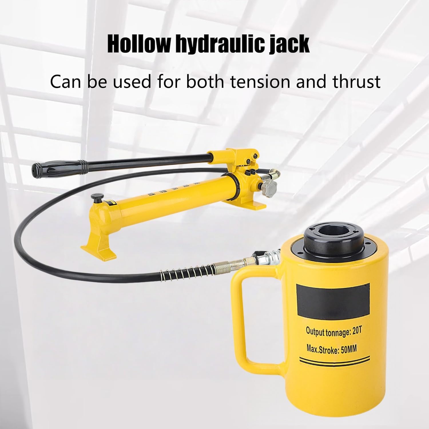 Podnośnik hydrauliczny z pompką ręczną, pusty siłownik hydrauliczny jednostronnego działania do zastosowań pchających i ciągnących (skok 20T-10.2 cm + pompa ręczna CP-700)
