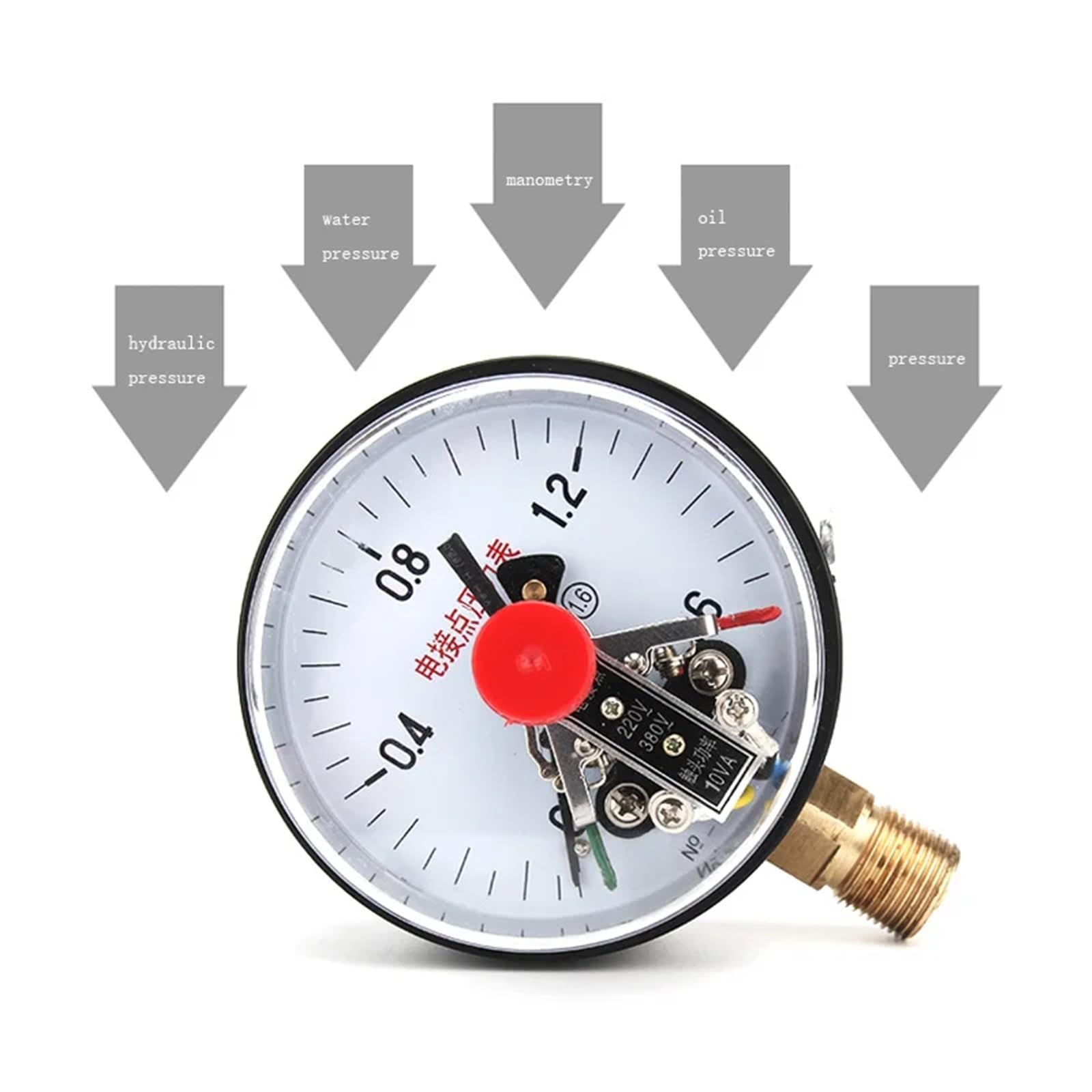 Manómetro de contacto de 100 mm de diámetro, 2 unidades, 0-1,6 MPa, controlador de presión de vacío, interruptor de presión de 10 VA.(0-0.16Mpa)