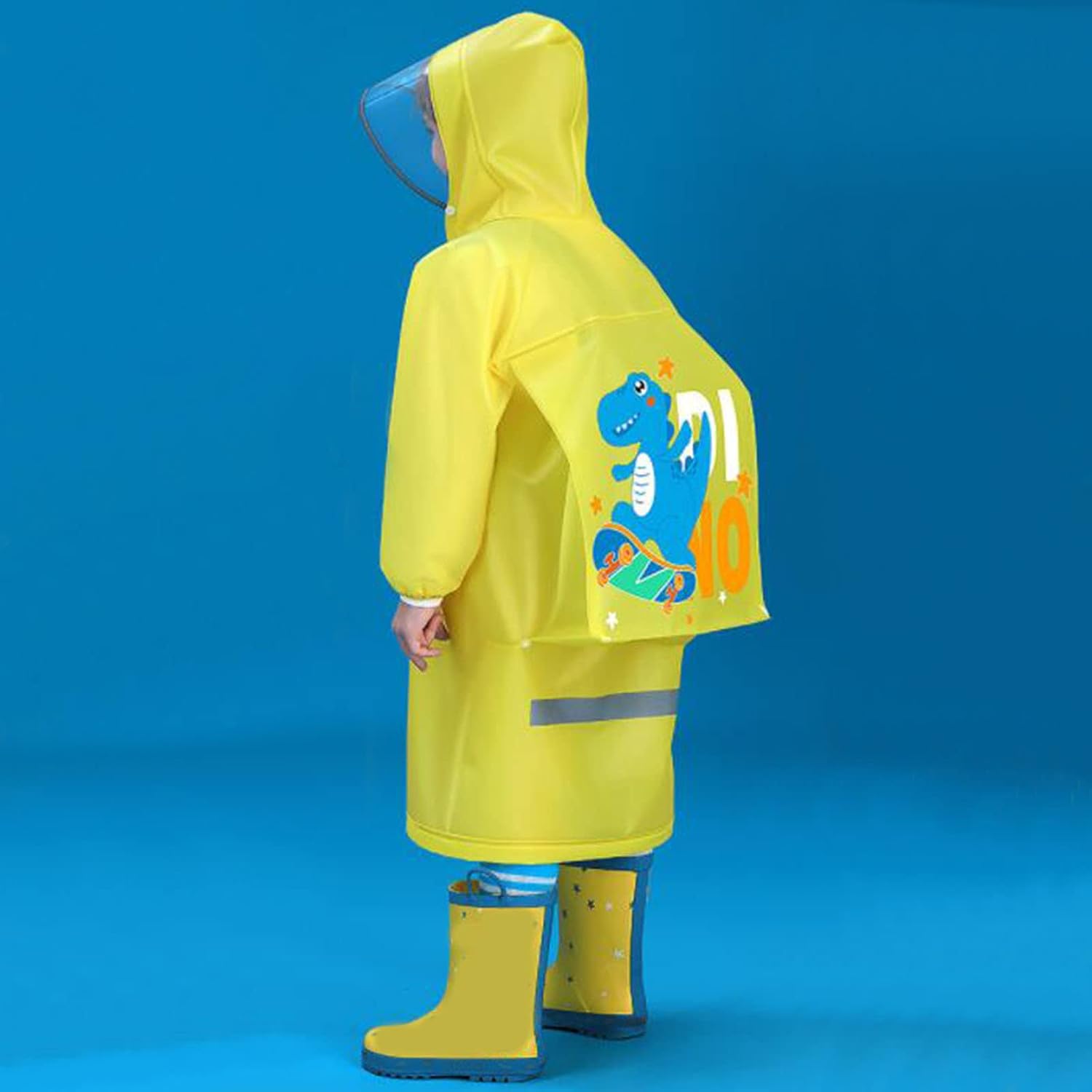 Children's Raincoat Boy Girl Cartoon Dinosaur Pattern Eva Poncho With Hat Bag Fashion Button Kids Raincoat