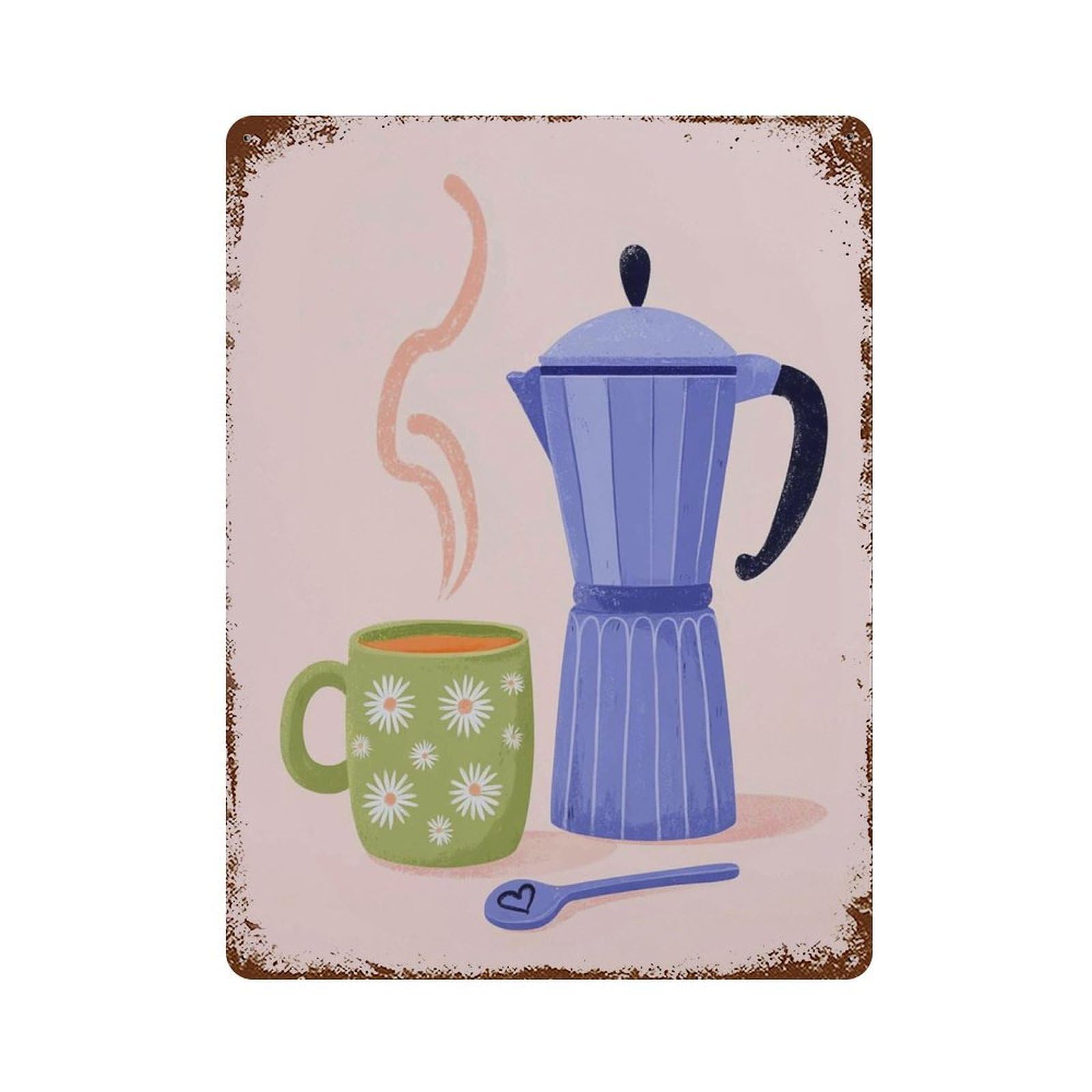 xiaoxiaoshen Coffee Moka Pot Kitchen Pastel Pink Cozy Breakfast Modern Cafe Wall Decor Art Metal Tin Poster Modern Home Decor Art Home Bar Shop Decorations Vintage Sign 40x30cm