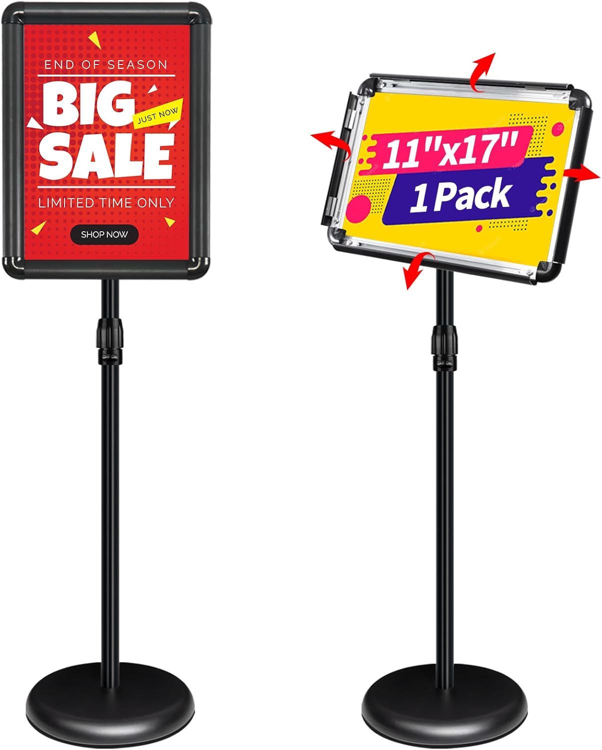 Adjustable Pedestal Sign Holder Stand 11x17Inch, Floor Standing Poster Sign Stand, Aluminum Frame for Vertical/Horizontal View Sign Stand,Outdoor/Indoor Standing Sign Holders(Black,Round) 11"X17",Black