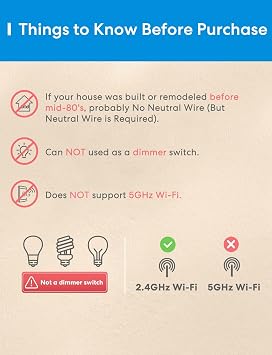 3 Way Smart Switch, Meross Smart Light Switch Supports Apple HomeKit, Siri, Alexa, Google Assistant & SmartThings, 2.4Ghz WiFi Light Switch Neutral Wire Required, Remote Control Timer 2 Pack