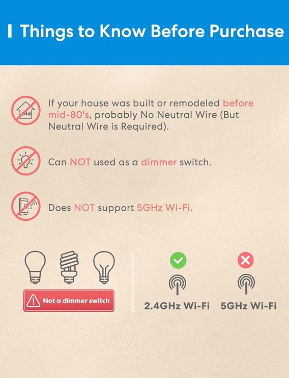 3 Way Smart Switch, Meross Smart Light Switch Supports Apple HomeKit, Siri, Alexa, Google Assistant & SmartThings, 2.4Ghz WiFi Light Switch Neutral Wire Required, Remote Control Timer 2 Pack