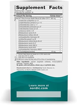 Nordic Naturals Nordic Flora Probiotic Immune Health, 30 Capsules, 15 Probiotic Strains for Immune and Digestive Health Support, Vegan, 30 Servings