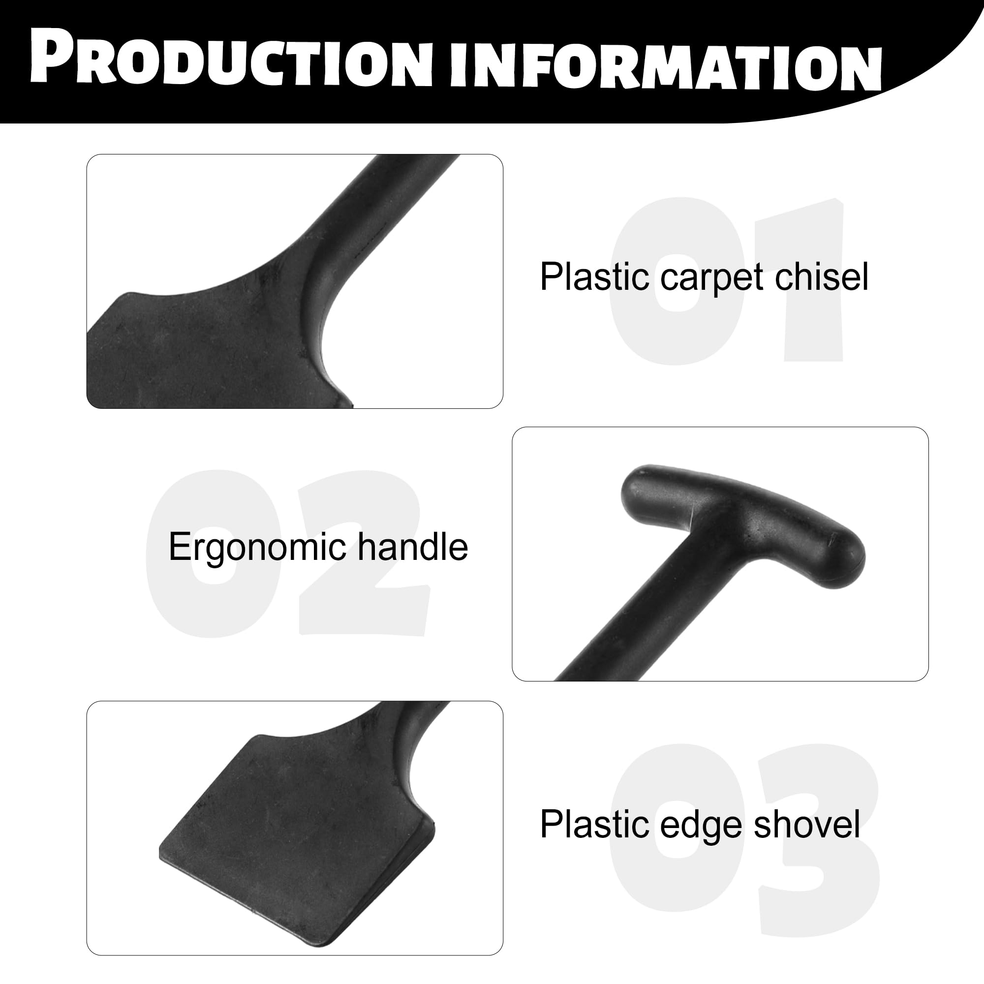 Scalpello in plastica per moquette, 2 pezzi, colore nero, con bordo largo, pratico strumento di sostegno per tappeti, aste in nylon per la riparazione di cuciture (20 x 10 cm)