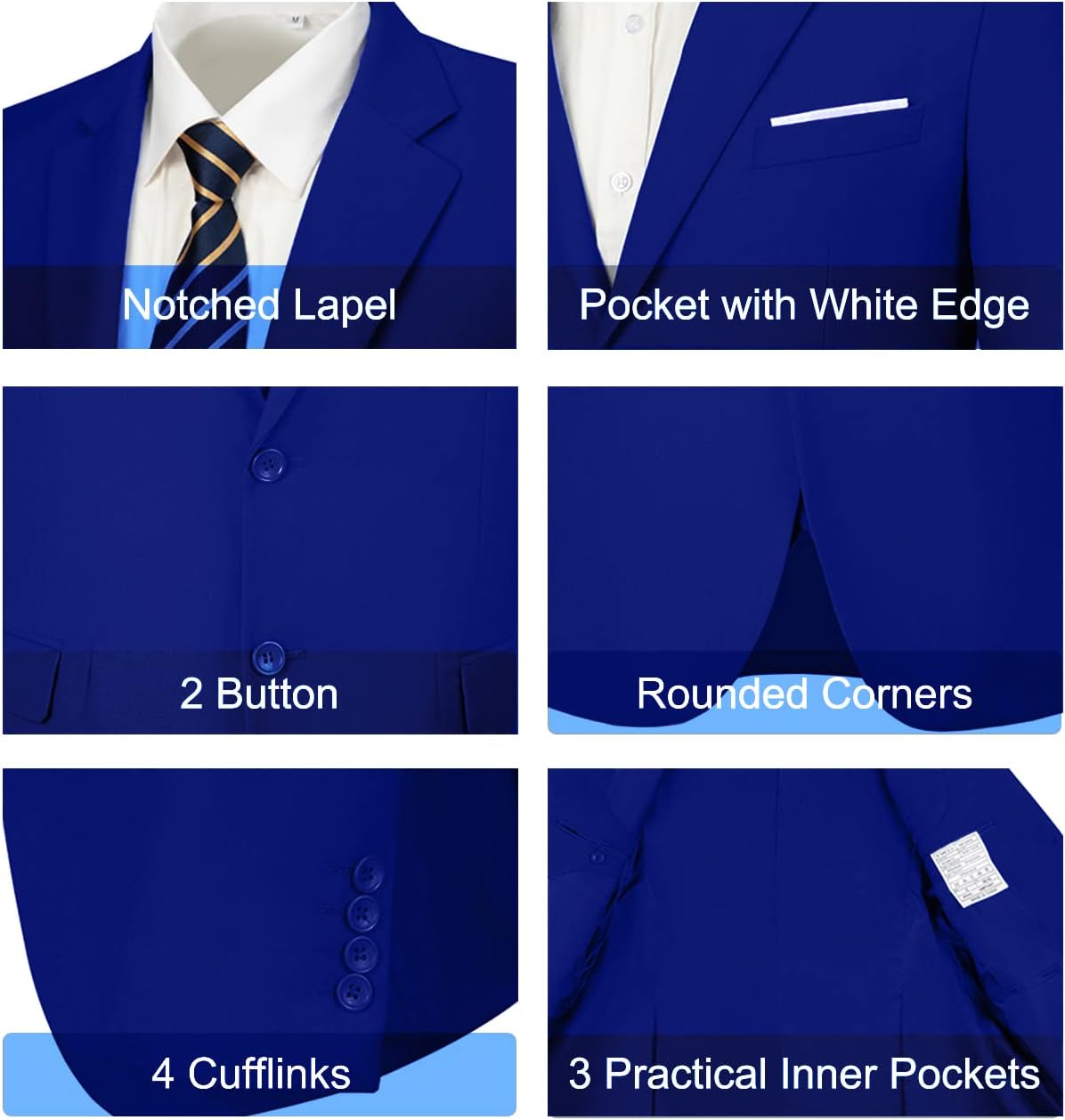 Mens Slim Fit 2 Piece Suit Two Button Notched Lapel Solid Suit Jacket Pants Set Tuxedo for Prom - Image 3
