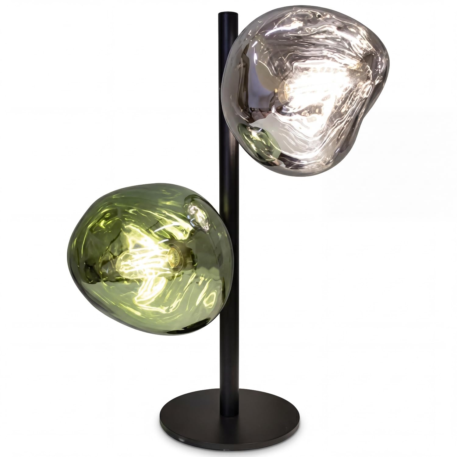 Lampada da tavolo in vetro Bianco Verde Metallo Soggiorno E14 2-fiamme 40 cm soffiato a bocca specchiato Cavo in tessuto di vetro lava Lampada da comodino Camera da letto