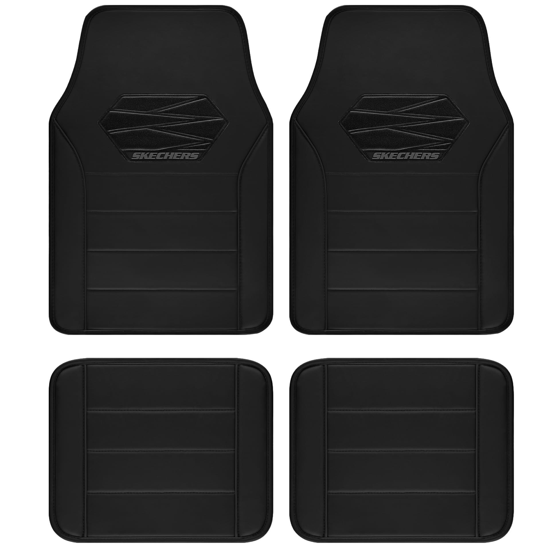 incomplete Skechers Memory Foam Car Mats, Leather Piping with Anti-Slip Pad, Universal Waterproof Fit Automotive Floor Mats for SUV, Vans, Sedans, Trucks, Full Set 4pcs Black