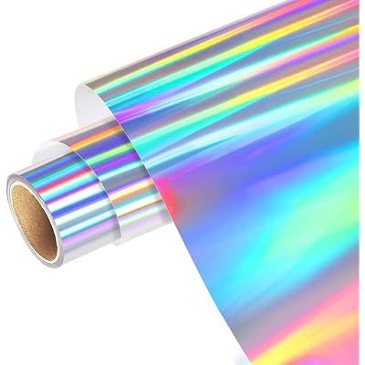WRAPXPERT Holographic Vinyl,12" x5ft Silver Holographic Permanent Vinyl for Halloween Decorations, Rainbow Silver Adhesvie Roll for Cricut Silhouette Cameo