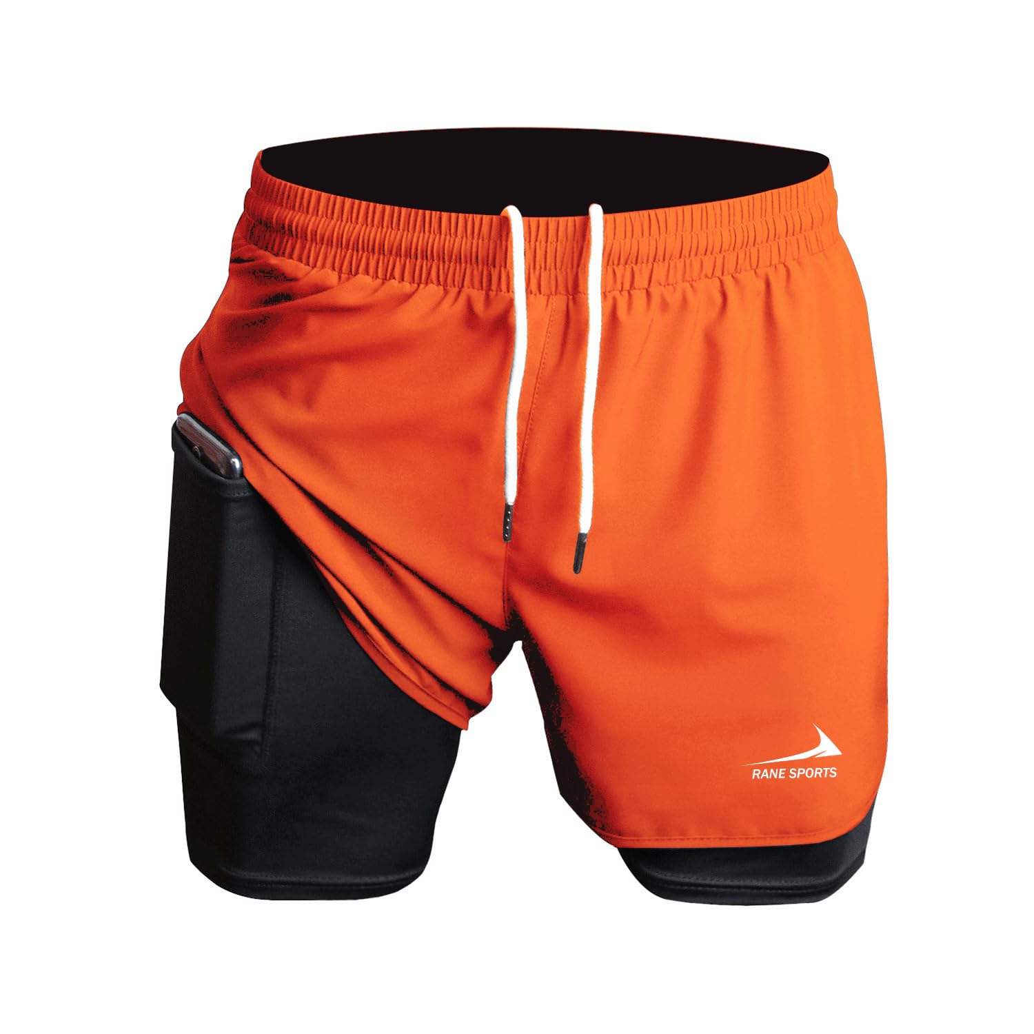 Herren Laufshorts 2 in 1 Shorts Gym Athletic Shorts Outdoor Marathon Workout Trainingsshorts Orange 2XL