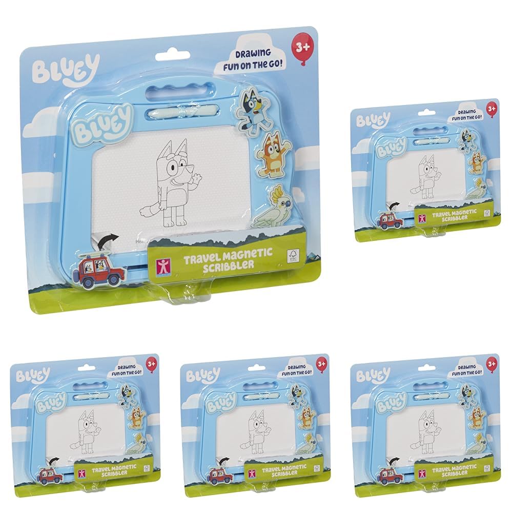 Bluey Travel Magnetic Scribbler pad with Pen and 3 Stamps, Draw and Erase with no Mess (Pack of 5)