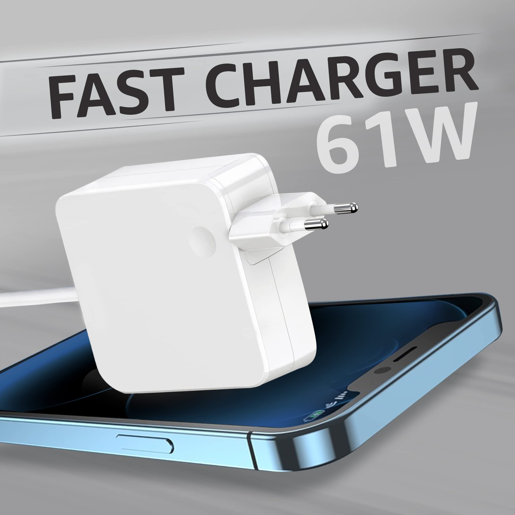 MacBook zasilacz 61 W/kabel USB C (USB), ładowarka/kompatybilny z MacBook Air 13" (2018, 2019, 2020, 2021), Pro (2017 2018 2019 2020 2021) 13 cali, iPad Pro, Huawei, Xiaomi, Dell/adapter sieciowy