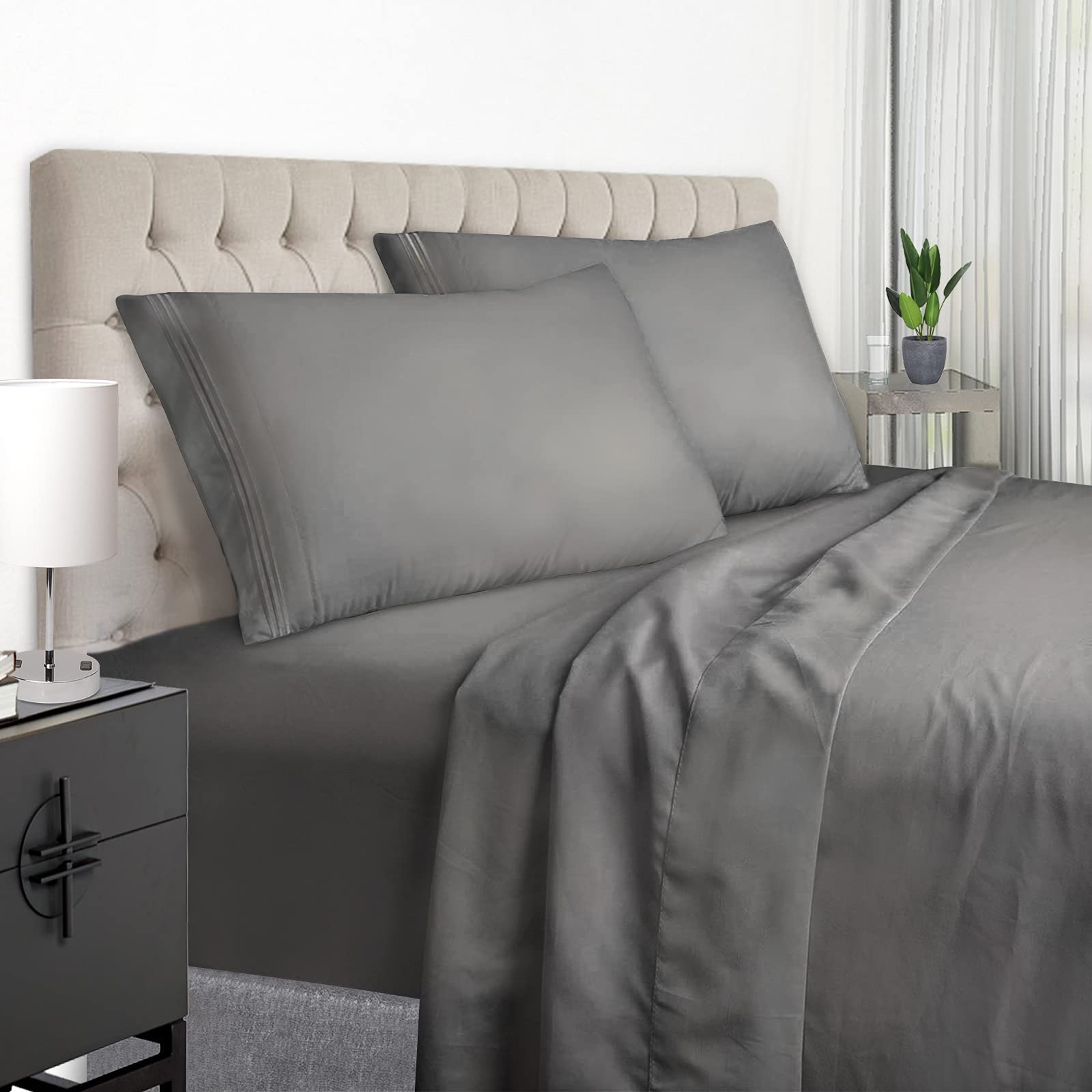 EaseHomeQueen Size Bed Sheets Set - Extra Soft Luxury Brushed Microfiber Queen Bed Sheets with 15 inch Deep Pocket - Comforterble Wrinkle Fade and Hypoallergenic- 4 Piece (Queen,Gray)