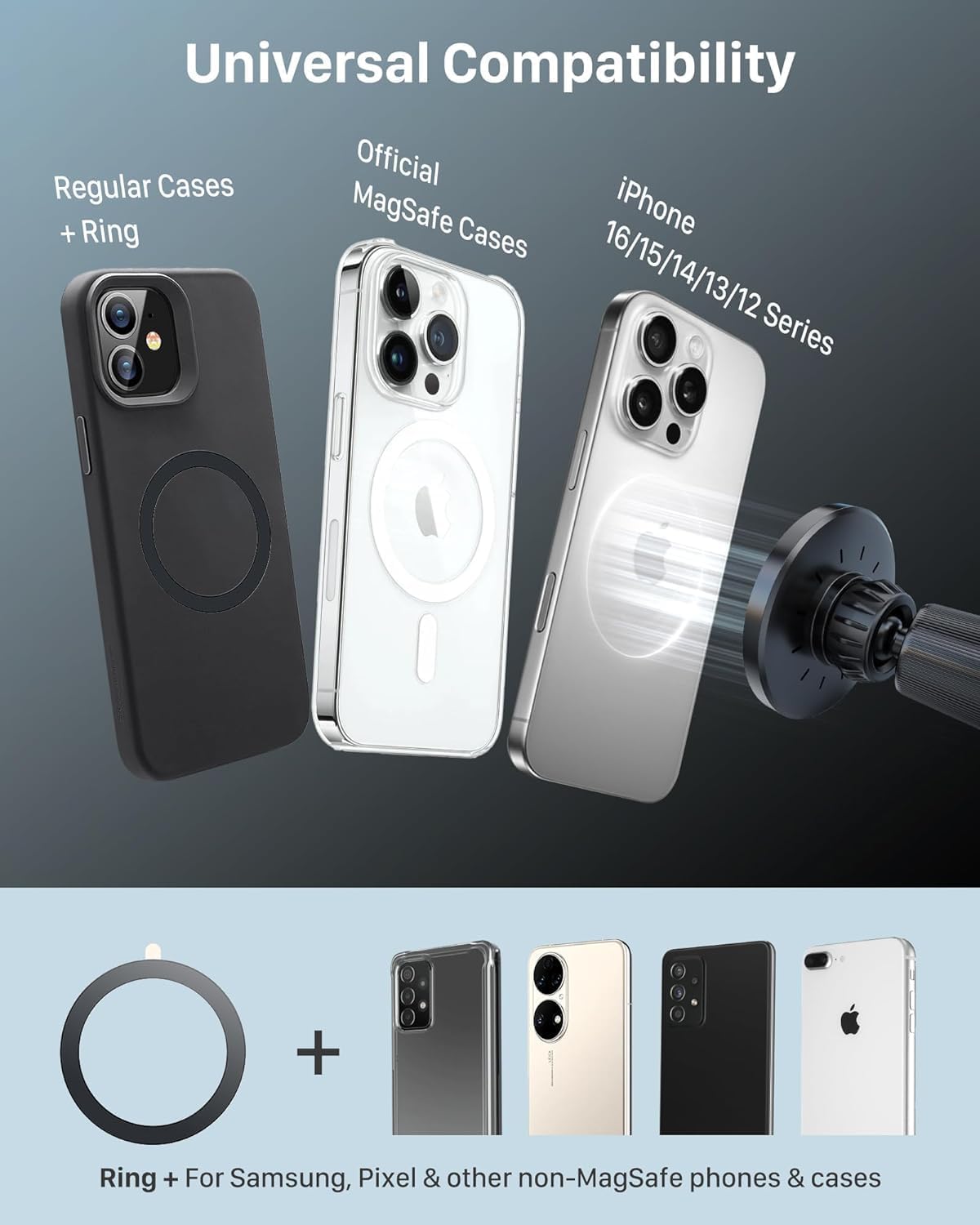 YOSH 15W Mag-Safe Car Mount Charger with 60W Car Charger, Magnetic Wireless Car Charger for Air Vent, Fast Charging Phone Holder with N55 Magnets for iPhone 16~12 Series, Samsung, with Mag-safe Ring image 4