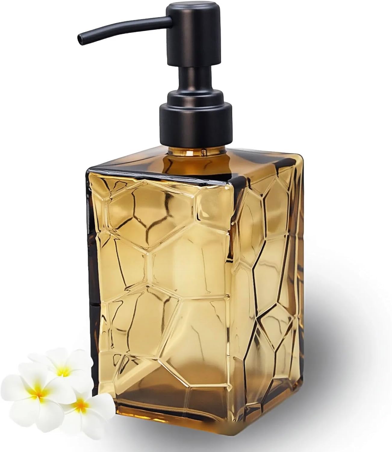 Brown Glass Soap Dispenser - 13 Oz Square Bottle with Pump
