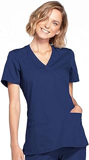 Scrubs for Women Mock Wrap Nursing Scrub Top with 3 Pockets, Side Vent & Stretch Back Panels Medical Uniform - WW650