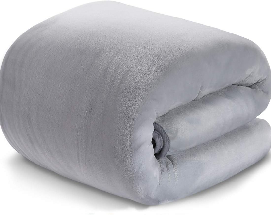 LEISURE TOWN Fleece Blanket Queen Size Fuzzy Soft Plush Blanket 330GSM for All Season Spring Summer Autumn Throws for Couch Bed Sofa, 90 by 90 Inches, Smoky Grey
