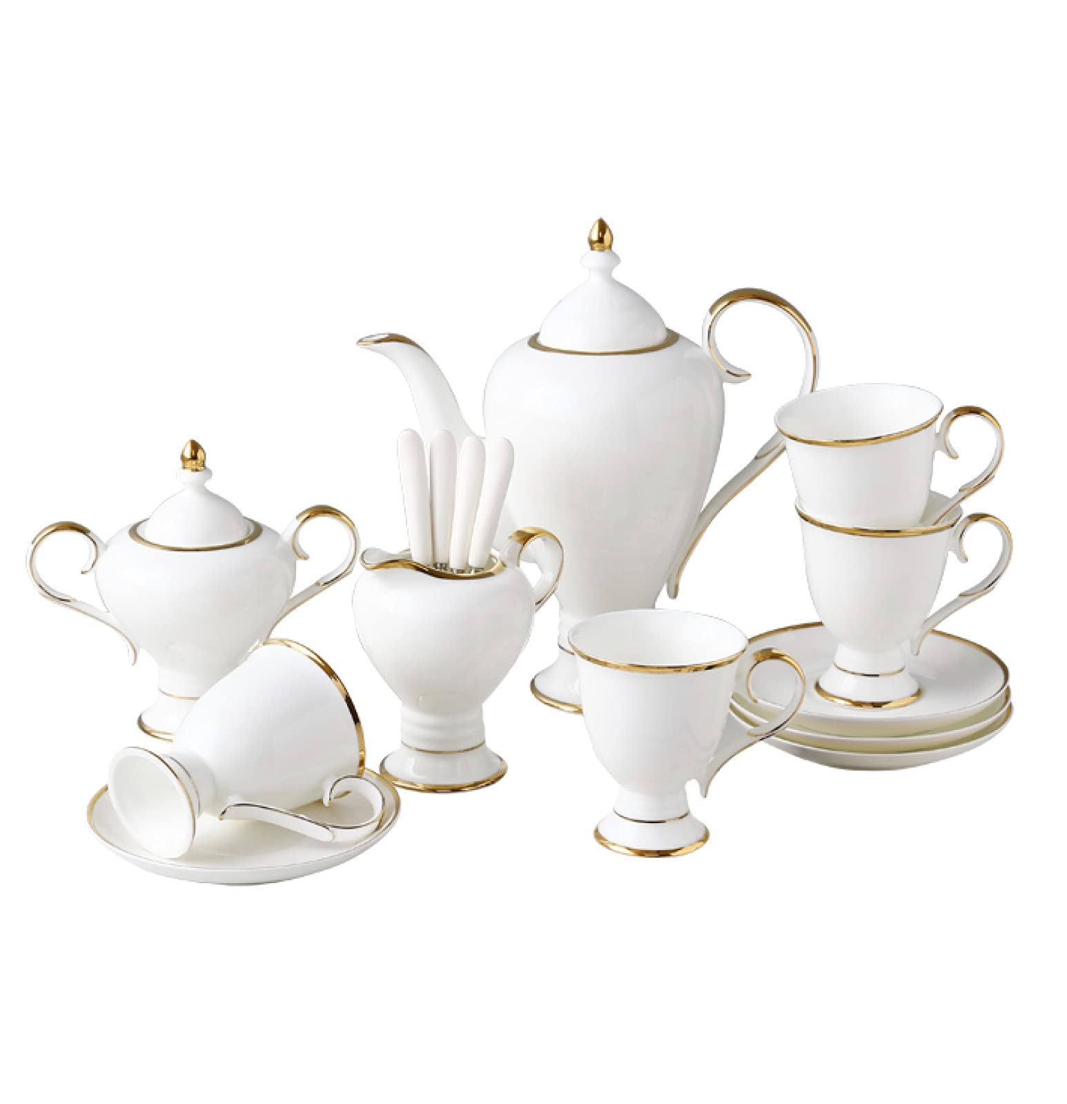 Sjdopulse Cream 15 Pieces Porcelain Tea Set Coffee Cups And Saucer British Afternoon Tea Set With Sugar Bowl Jar Pitcher Coffee Spoons