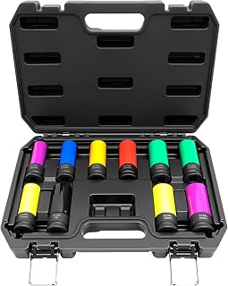 1/2" Drive Lug Nut Socket Set, Metric 15 17 19 21 22 23 24mm & SAE 7/8 in, 10pc Impact Wheel Lug Nut Socket Set With Adapters for Tesla Hyundai and Kia