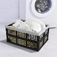 Vista 4 de Kekow Cesta de almacenamiento plegable de plástico negro de 28 L, 3 cajas plegables de almacenamiento