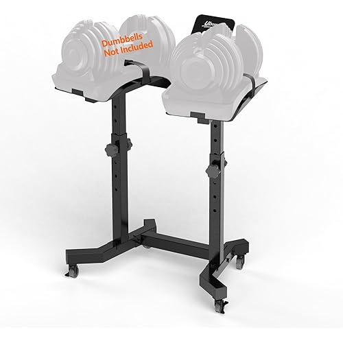 Uboway Adjustable Dumbbell Stand- Dumbbell Rack with 4 Level Height Adjustment, Weight Stand for Dumbbells with Tablet Holder and Wheels, Hand Weight Rack for Adjustable Dumbbell Set, Home Gym Fitness（Bonus Foot Pads）