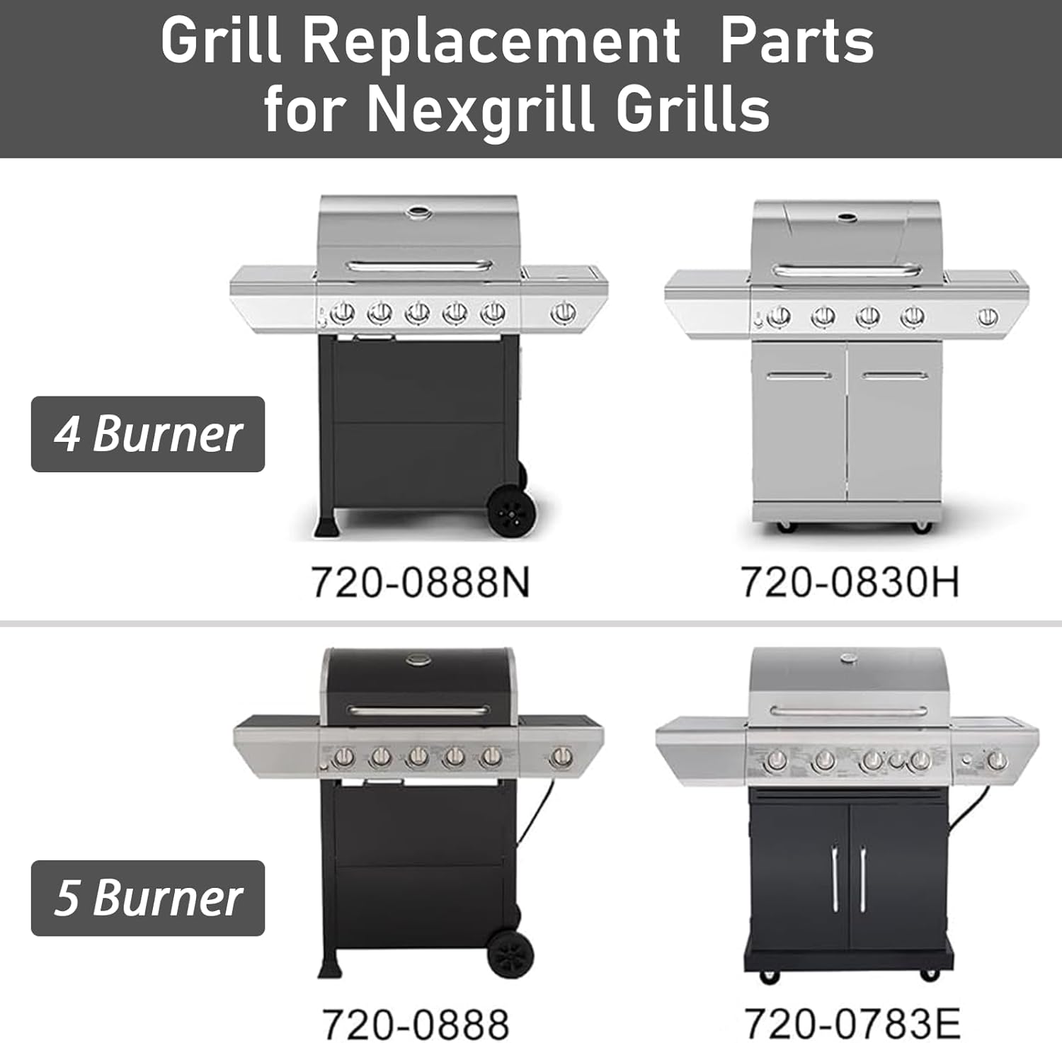 Uniflasy Grill Replacement Part for Nexgrill 5 Burner 720-0888 720-0888N, for Nexgrill Replacement Parts 4 Burner 720-0830H 720-0830X 720-0888S, BHG 720-0783W, for Nexgrill Replacement Parts 5 Burner