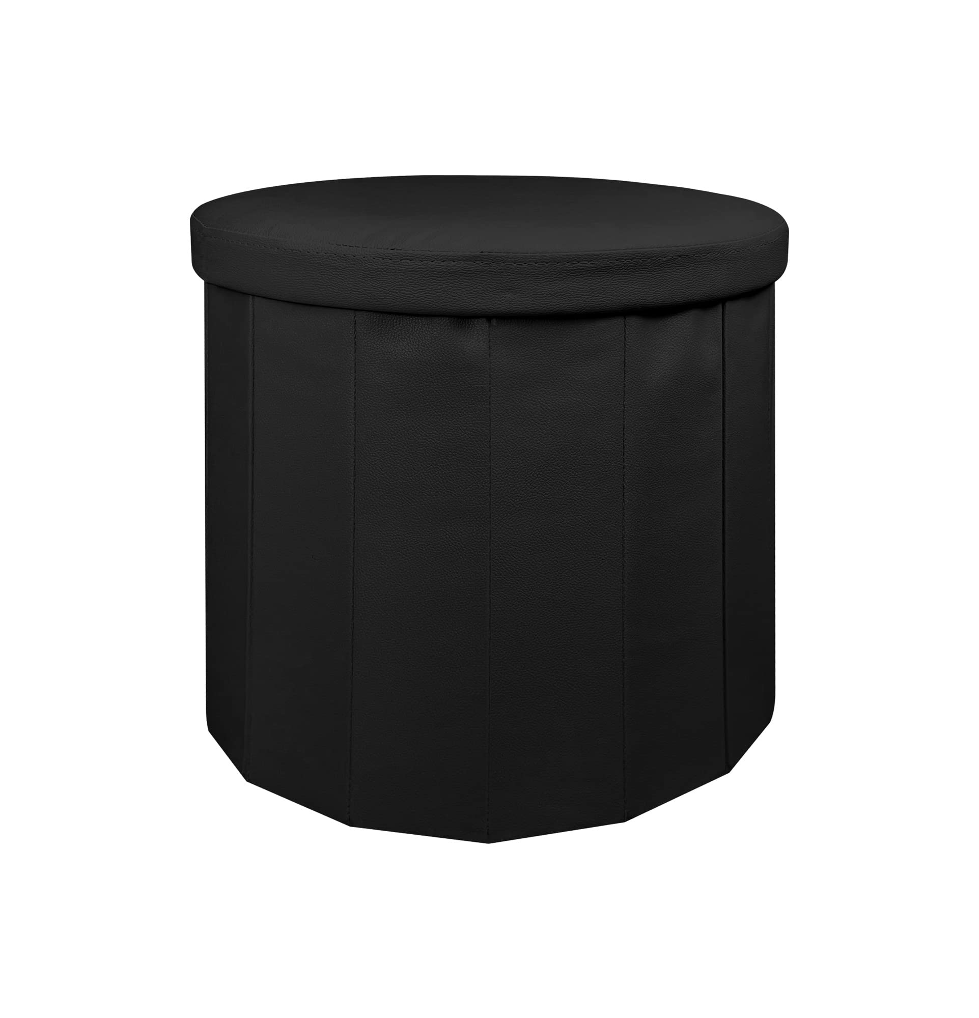 IlGruppone Pouf Contenitore Rotondo Portaoggetti in Ecopelle Poggiapiedi Salotto Sgabello Pouff Camera Design con Coperchio - Nero
