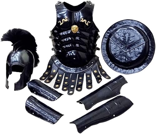 THOR INSTRUMENTS Casco medieval de Aquiles Troy, armadura, chaqueta muscular, protector de brazos y piernas, escudo espartano, rústico, vintage,