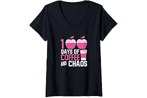 Womens Cozy Up Coffee K Cups 100 Days of Coffee And Chaos Teacher V-Neck T-Shirt