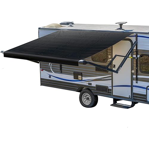 RV Awning Fabric Replacement | 3 Ply Heavy Duty Weatherproof Vinyl | Universal Outdoor Canopy for Camper, Trailer, and Motorhome Awnings (18' - 17'2", Solid Black)