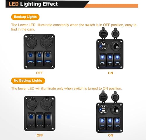Miniatura 3 de GOOACC Panel de interruptor basculante de 3 bandas con cargador USB y encendedor de puros, interruptor de palanca de 12 V 24 V, interruptor