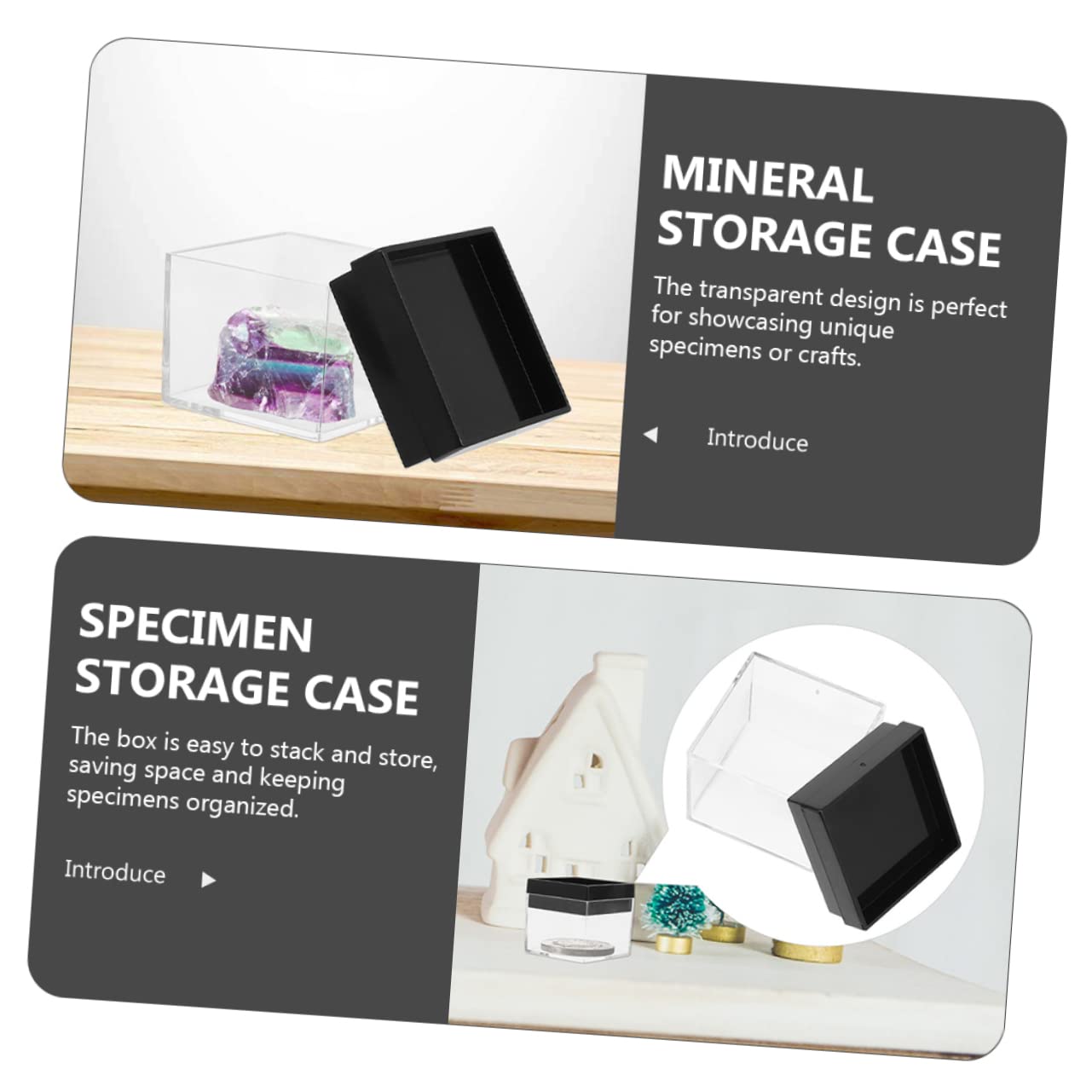 HOODANCOS 12pcs Boxes Mineral Sample Case Clear Display Cases Mineral Storage Case Mineral Display Case Transparent Mineral Showcase Transparent Display Case Small Specimen Case