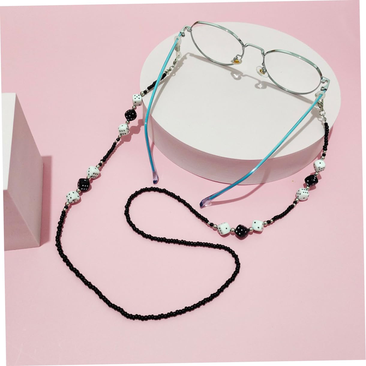 Ipetboom Cadena de Gafas de Dados en Negro y Blanco Cuentas